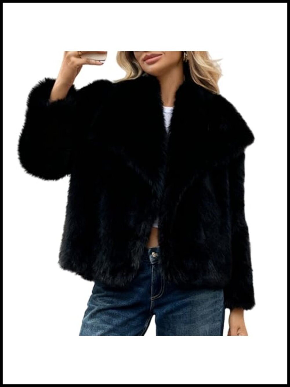 Faux Fur Coat Lapel Fluffy Jacket Long Sleeve Furry Overcoat Winter Warm Shaggy